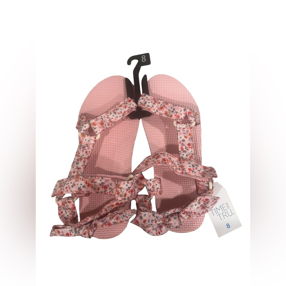 Time and Tru Pink Floral Bow Sandals
